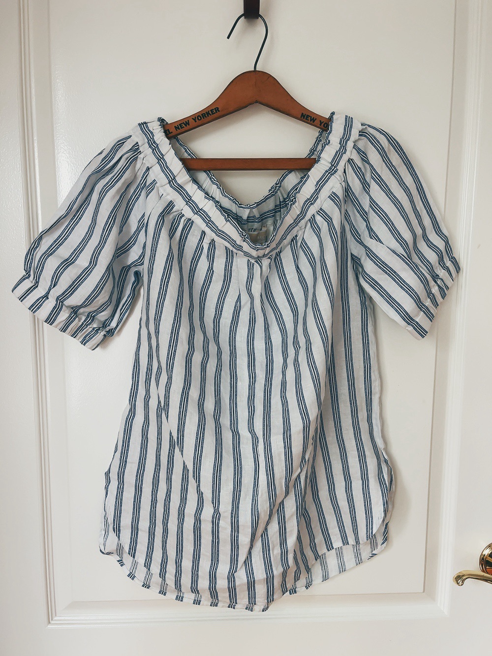 MICHAEL Michael Kors White and Blue Striped Peasant Blouse